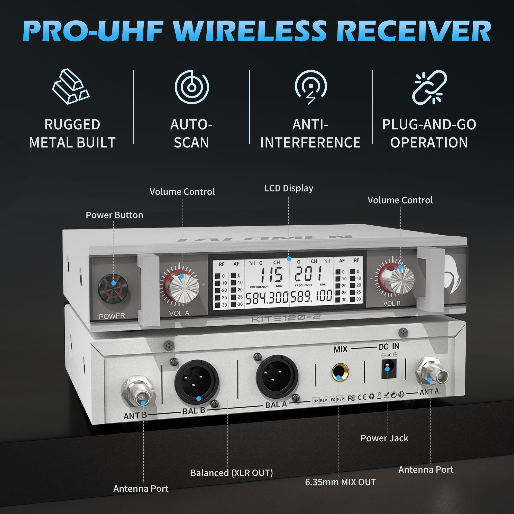 Talomen K120 | Sistema de micrófono inalámbrico UHF profesional